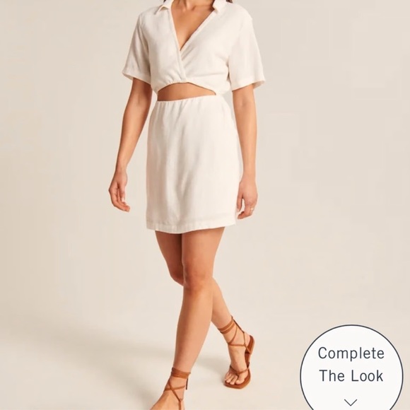 Abercrombie Linen Blend White Wrap Cutout Shirt Dress - Picture 2 of 9